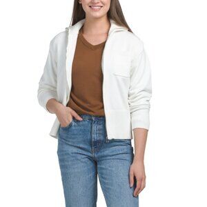 METRIC KNITS Ivory Zip Front Mock Neck Cardigan With Button Off Long Sleeves